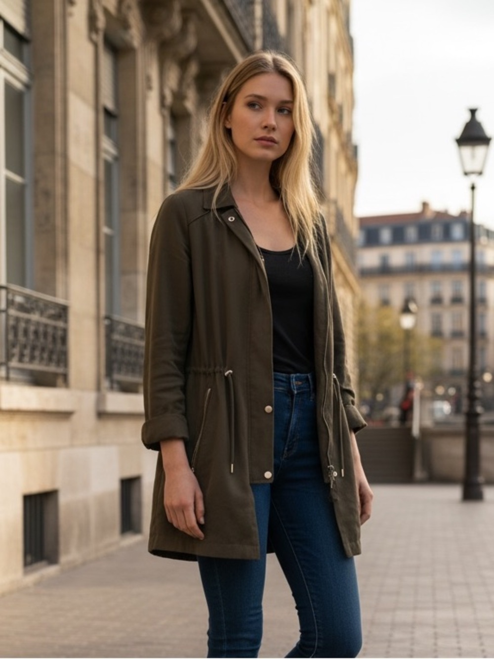 Zara Olive Green Drawstring Utility Jacket